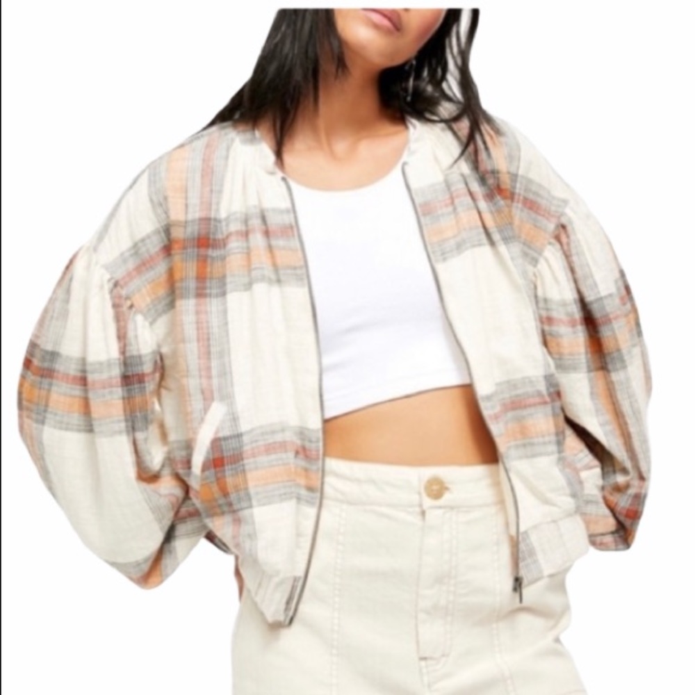 Free People Maddie Plaid Bomber Jacket size S